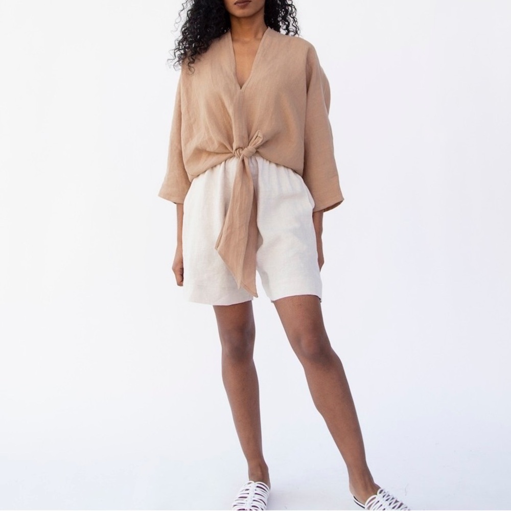 Hackwith Design House Elegant High Waist White Linen Shorts